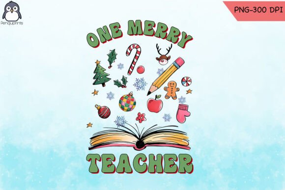 One Merry Teacher Retro Christmas PNG