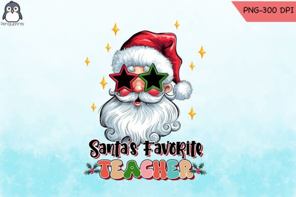 Santa's Favorite Teacher Groovy Xmas PNG